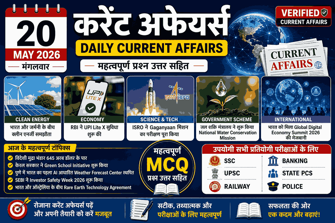 20 may 2026 current affairs इन हिंदी – Daily Current Affairs MCQ