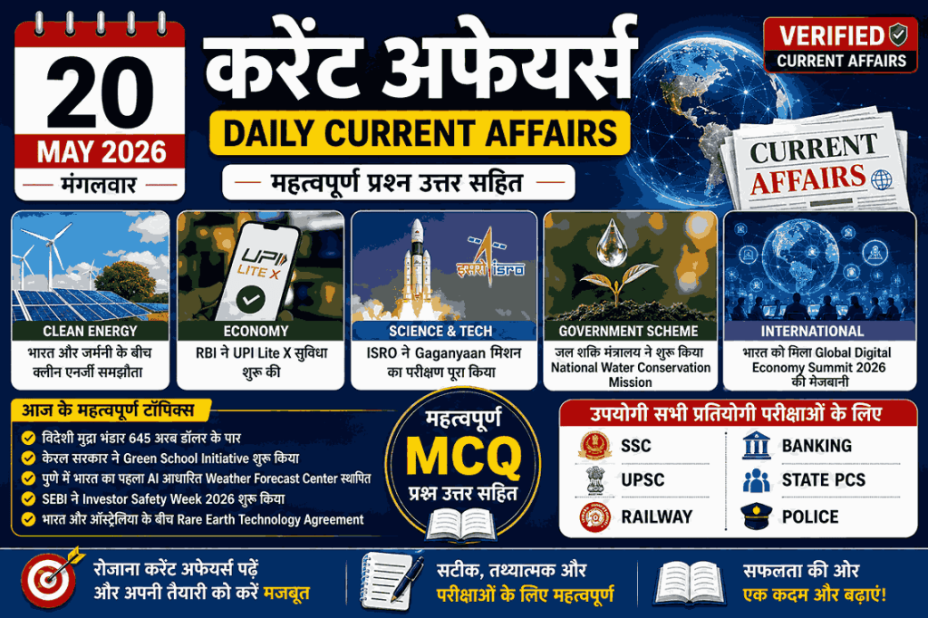 20 may 2026 current affairs इन हिंदी – Daily Current Affairs MCQ