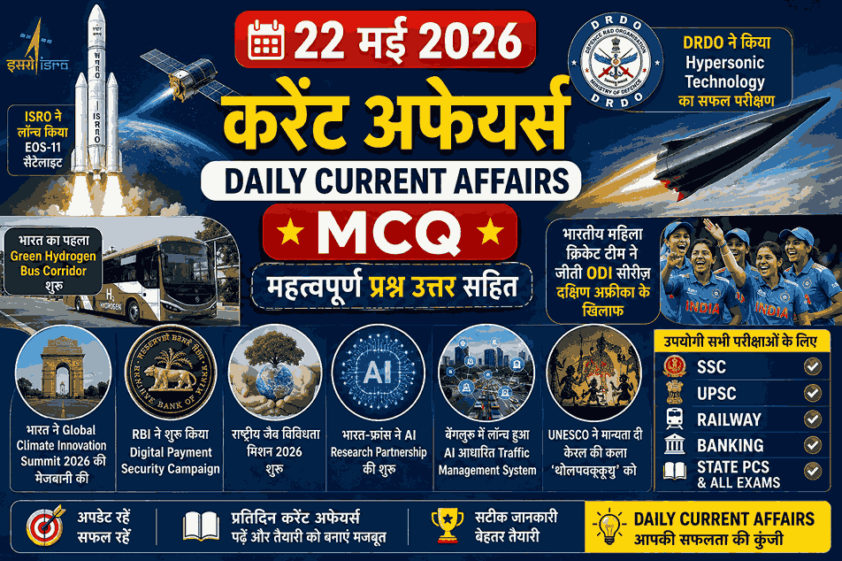 22 मई 2026 करेंट अफेयर्स इन हिंदी – Important Current Affairs MCQ