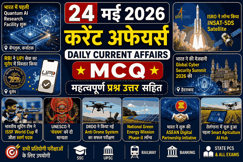 24 मई 2026 करेंट अफेयर्स इन हिंदी – Important Current Affairs MCQ