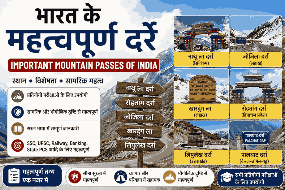 भारत के महत्वपूर्ण दर्रे – Important Mountain Passes of India in Hindi