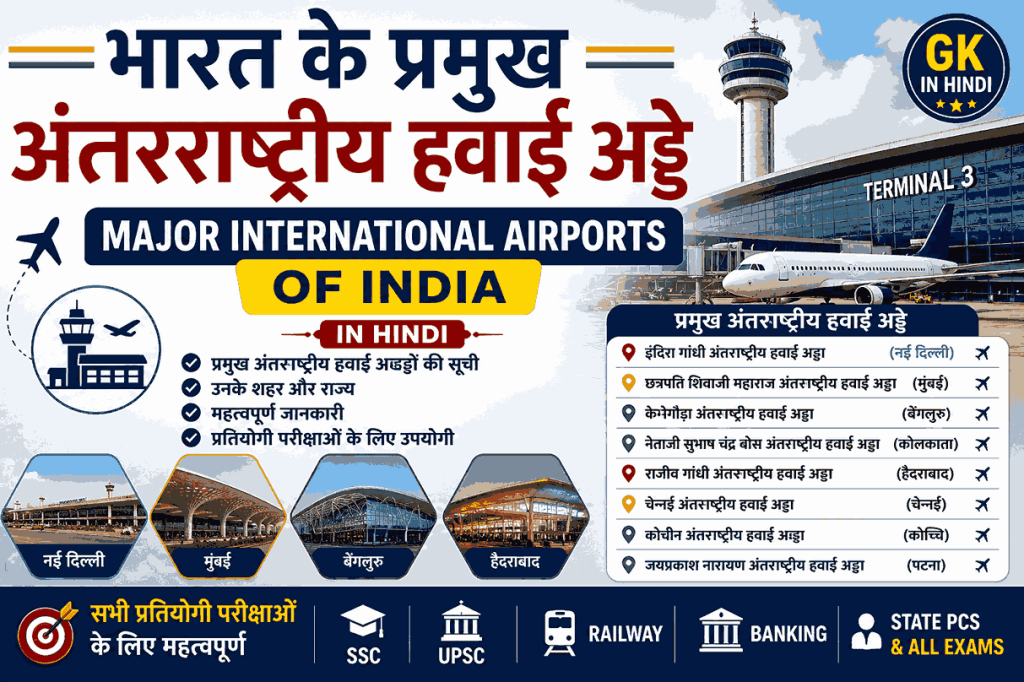 भारत के प्रमुख अंतरराष्ट्रीय हवाई अड्डे – Major International Airports of India in Hindi