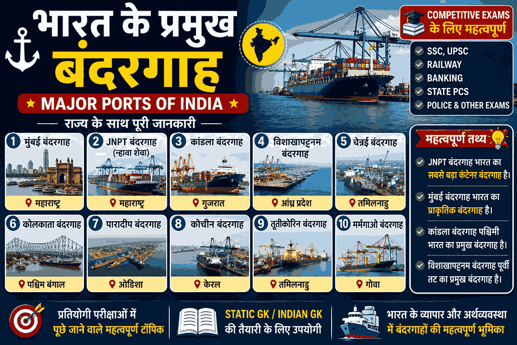 भारत के प्रमुख बंदरगाह – Major Ports of India in Hindi
