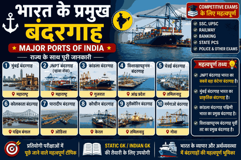 भारत के प्रमुख बंदरगाह – Major Ports of India in Hindi