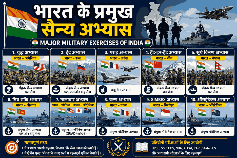 भारत के प्रमुख सैन्य अभ्यास – Major Military Exercises of India in Hindi