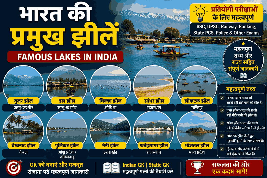 भारत की प्रमुख झीलें – Famous Lakes in India in Hindi