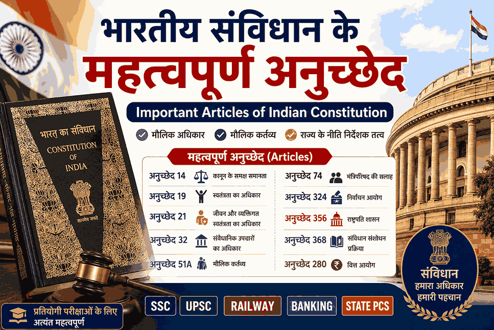 भारतीय संविधान के महत्वपूर्ण अनुच्छेद – Important Articles of Indian Constitution in Hindi