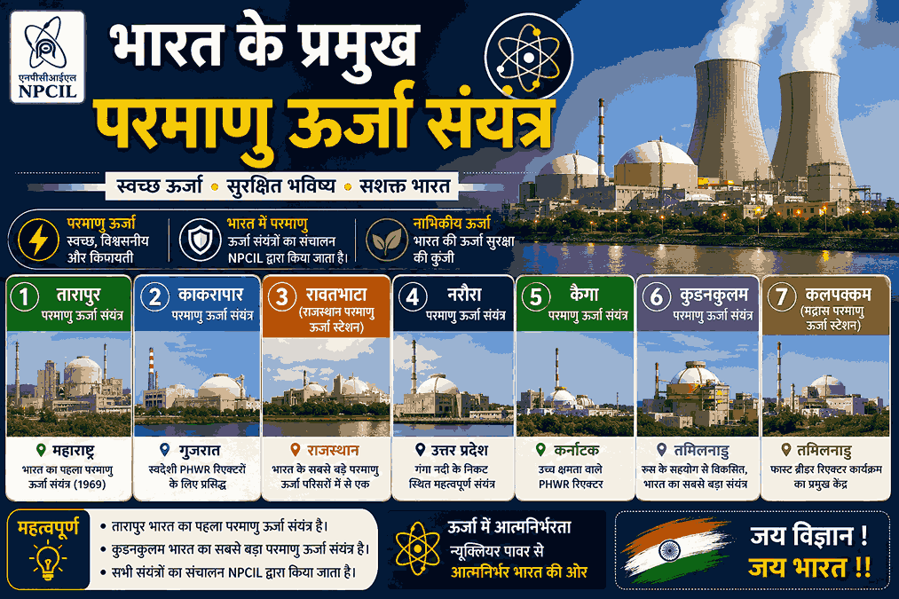 भारत के प्रमुख परमाणु ऊर्जा संयंत्र – Major Nuclear Power Plants of India in Hindi