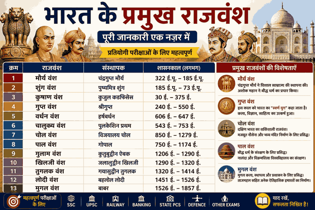 भारत के प्रमुख राजवंश – Major Dynasties of India in Hindi for SSC UPSC PCS Exams