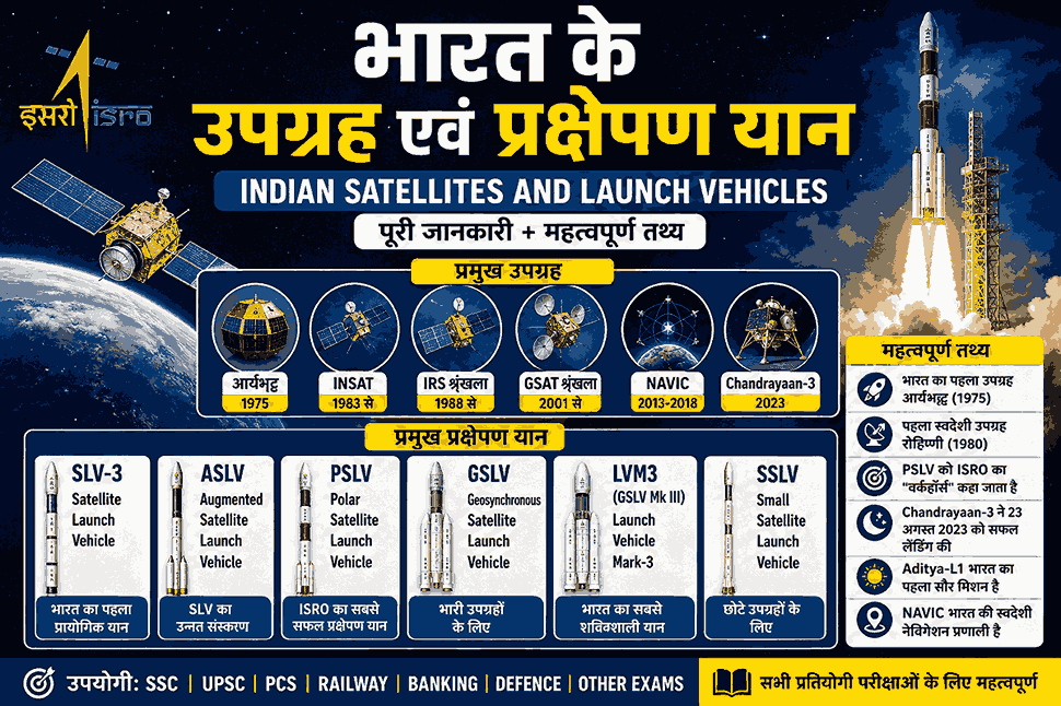 भारत के उपग्रह एवं प्रक्षेपण यान – ISRO, Aryabhata, PSLV, GSLV, Chandrayaan-3 और Aditya-L1 से संबंधित भारत जीके