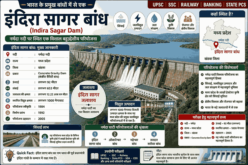 इंदिरा सागर बांध और नर्मदा नदी का शैक्षिक इन्फोग्राफिक