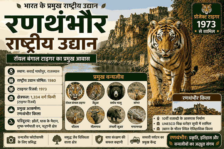 रणथंभौर राष्ट्रीय उद्यान – राजस्थान का प्रसिद्ध टाइगर रिजर्व, रॉयल बंगाल टाइगर और रणथंभौर किले के लिए प्रसिद्ध राष्ट्रीय उद्यान