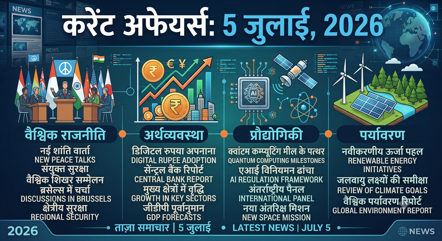 5 जुलाई 2026 करेंट अफेयर्स – VB-GRAM G योजना, भारत-जापान शिखर सम्मेलन, CBG Initiative, Private PinS सिस्टम, Tactical Aerostat, CCEA, ADB, Borjuli Biodiversity Heritage Site एवं UAPA | SSC, UPSC, Railway, Banking, PCS
