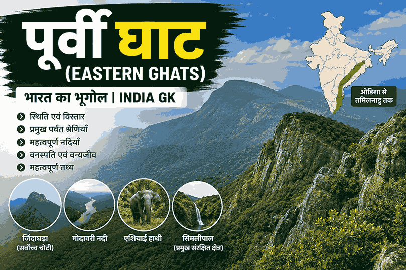 पूर्वी घाट (Eastern Ghats) – भारत का भूगोल, स्थिति, विस्तार, प्रमुख पर्वत श्रेणियाँ, नदियाँ एवं महत्वपूर्ण तथ्य