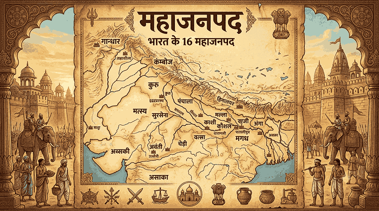 महाजनपद (16 Mahajanapadas) – भारत के 16 महाजनपद, उनकी राजधानियाँ, मगध का उदय, महाजनपद काल का इतिहास | Ancient Indian History Notes in Hindi